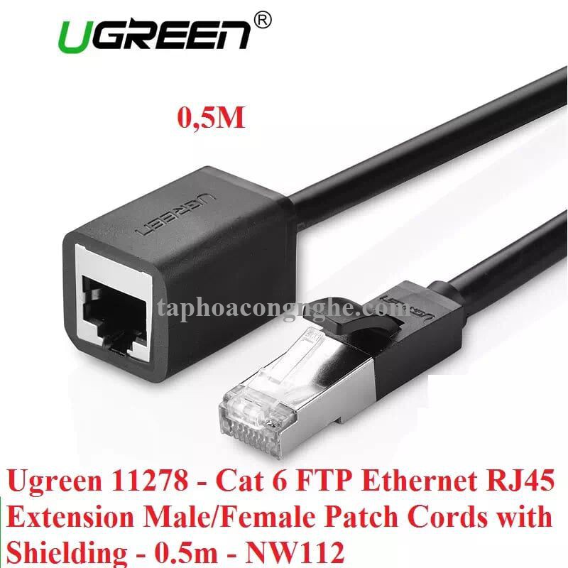 Ugreen 11278 0.5M màu Đen Cáp nối dài Ethernet CAT6 FTP RJ45 NW112 30011278